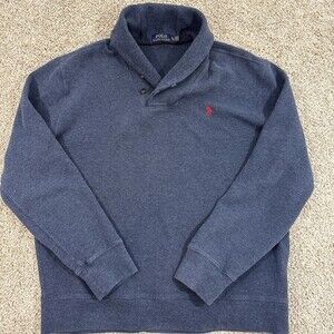 Polo Ralph Lauren Navy Shawl Collar Pullover Sweater Mens XL EUC 100% Cotton